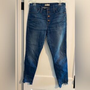 Madewell 10” High Riser Skinny Skinny Jeans w/raw bottom hem Size 30